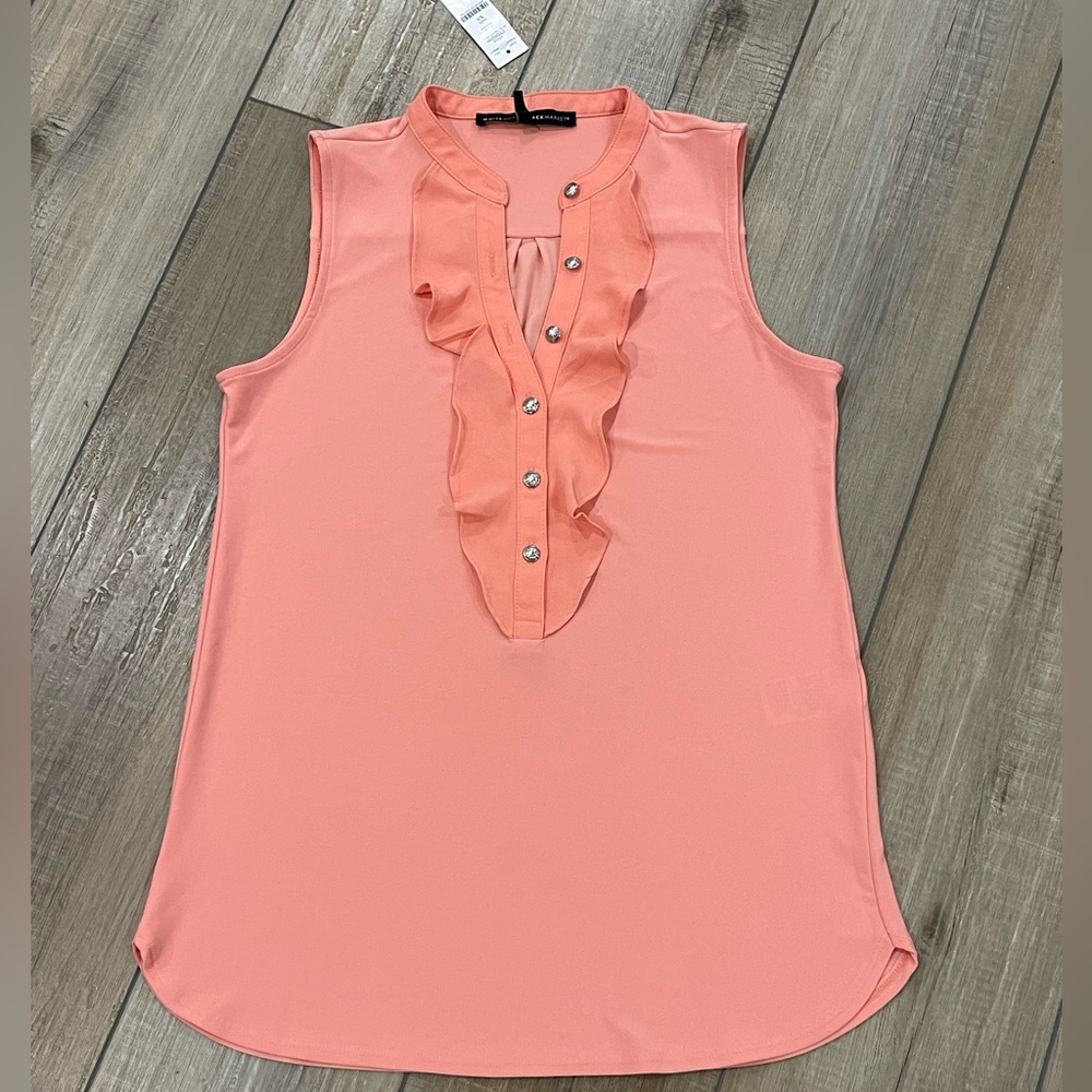 NWT White House Black Market Top Women's Sleeveless Ruffle Blouse Coral Size XS